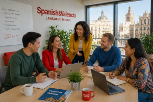 Foreign employees integrating in Valencia workplace using Spanish