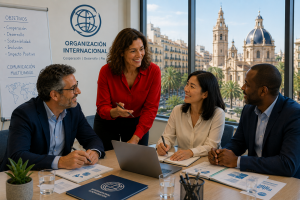 International professionals communicating in Spanish in Valencia